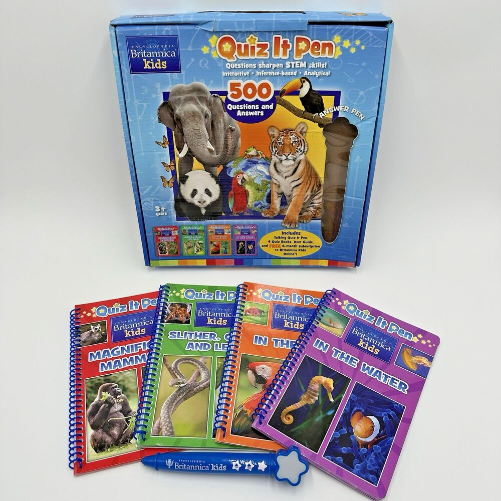 Encyclopedia Britannica Kids Quiz It Pen Set Wildlife Animals Q&A (4 Books)